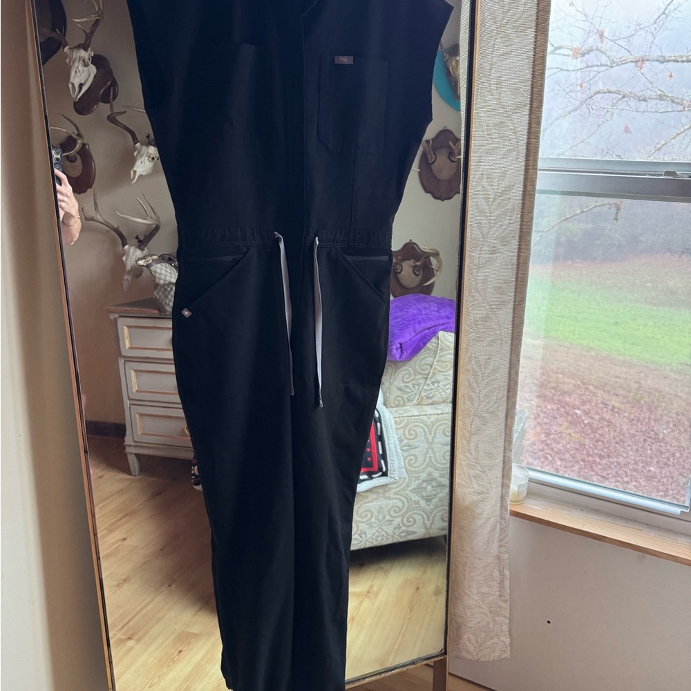 Figs Black Jumpsuit with White Drawstring